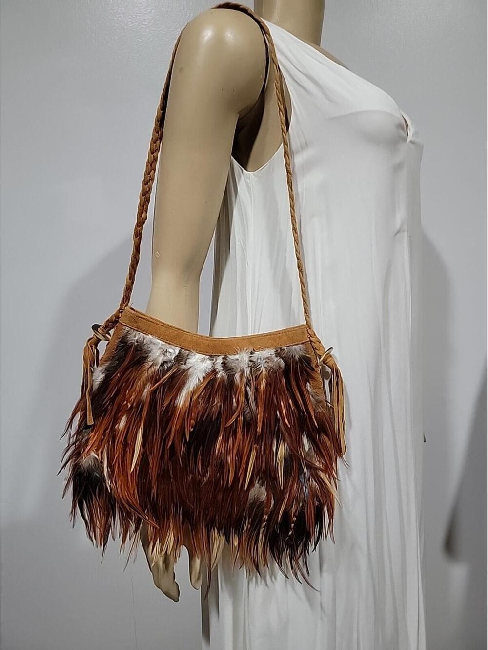 HANDMADE Tribal PEASANT FEATHER BOHO SHOULDER BAG - Picture 5 of 12